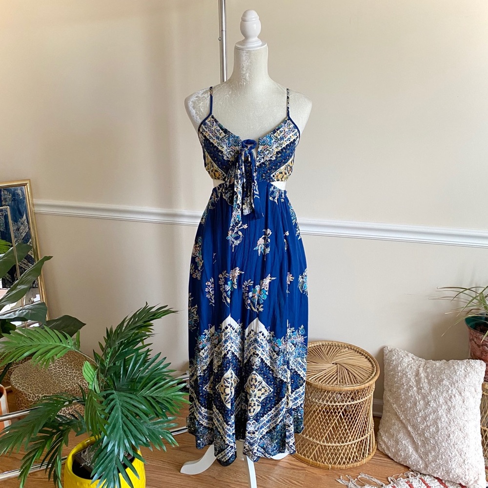 Free People Blue Boho Cut Out Cropped Jumpsuit XS - Picture 14 of 14